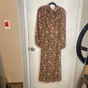 Forever 21 pink & green Long Sleeve Gown with Cowl Neck